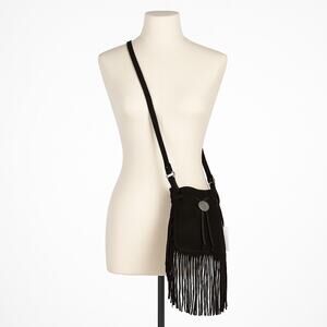 Free People Calamity Crossbody Bag Black Suede Fringe NWT